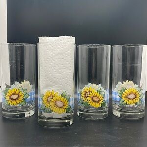 Vintage 90’s Sunflower gingham plaid drinking glasses 16oz Set of 4